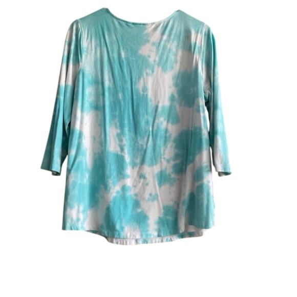 Belle by Kim Gravel TripleLuxe Knit Signature Print Top Aqua Tie Dye Size Large - Picture 3 of 7